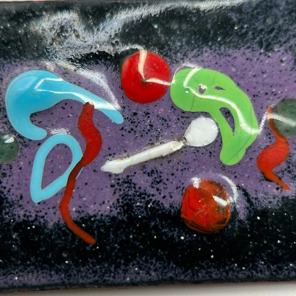 Vintage Multicolor Classic Rectangular‎ Abstract Art Enameled Copper Brooch Pin